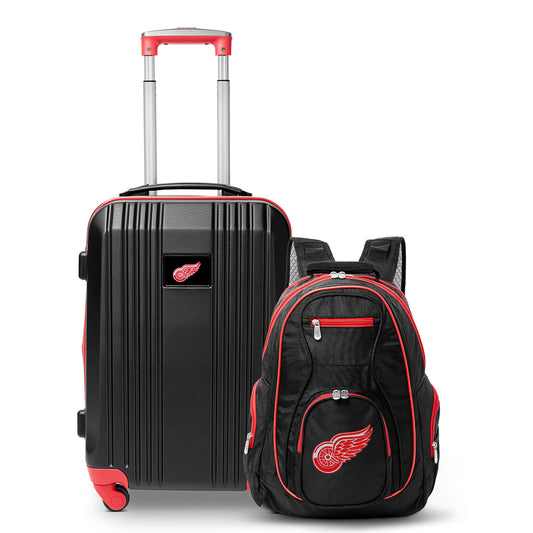 Detroit Red Wings 2 Piece Premium Colored Trim Backpack and Luggage Set